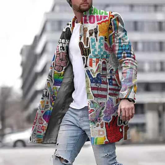 Men's Coat Graphic Long Fit Stylish Fashion Outerwear 0