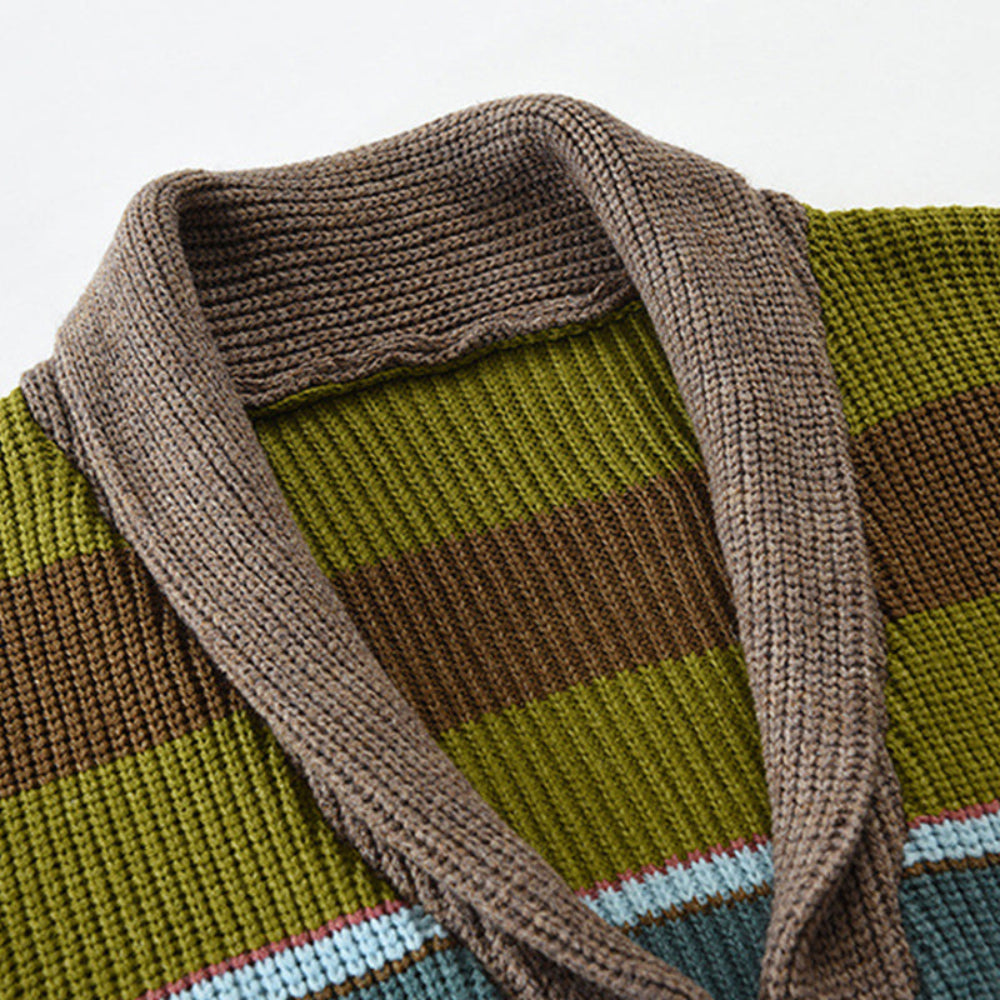 Men’s Colorblock Lapel Sweater Jacket | Casual Knit Outerwear