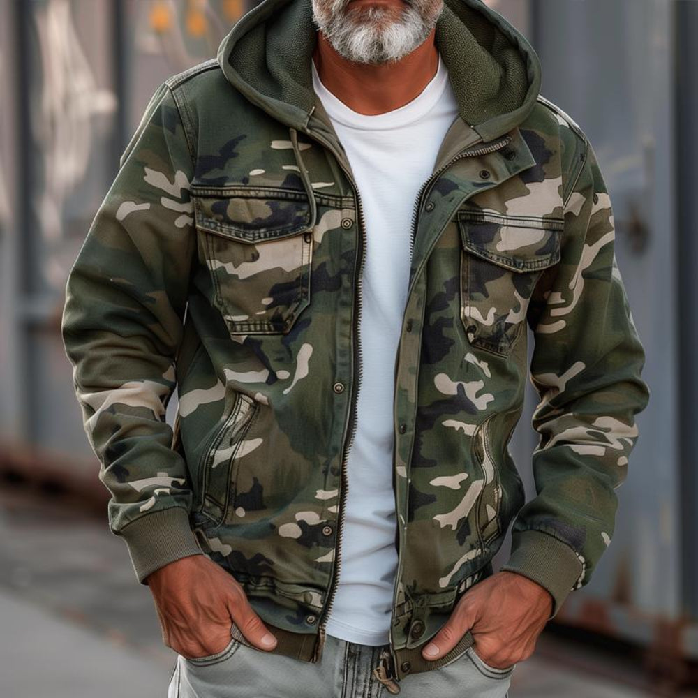 Men's Jacket Camouflage Cargo Hooded Utility Multi-Pocket Wear 0