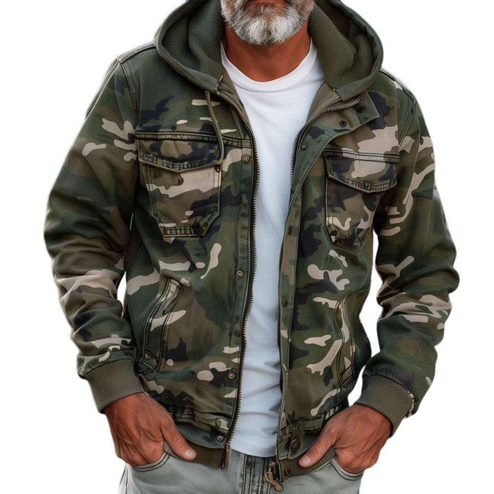 Men's Jacket Camouflage Cargo Hooded Utility Multi-Pocket Wear 1