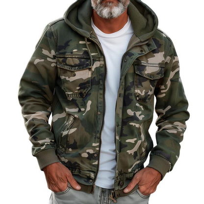 Men's Jacket Camouflage Cargo Hooded Utility Multi-Pocket Wear 1