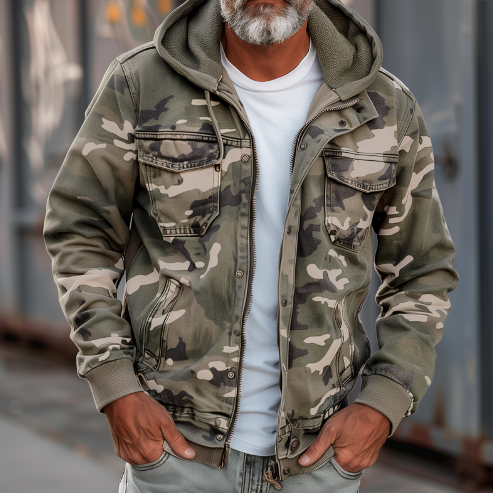 Men's Jacket Camouflage Cargo Hooded Utility Multi-Pocket Wear 2