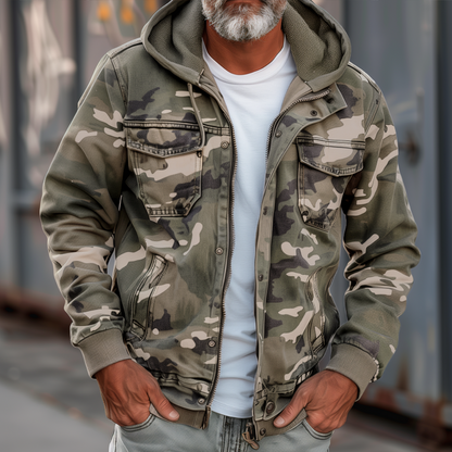 Men's Jacket Camouflage Cargo Hooded Utility Multi-Pocket Wear 2