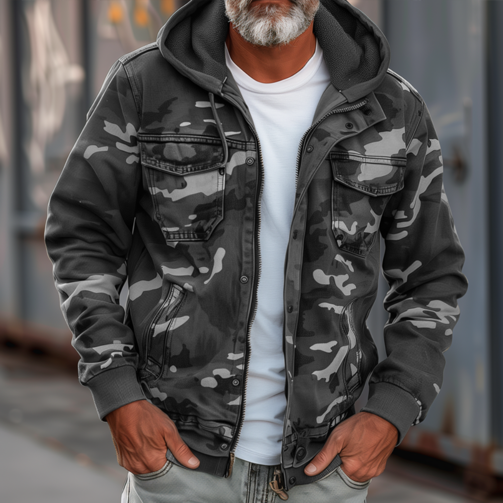 Men's Jacket Camouflage Cargo Hooded Utility Multi-Pocket Wear 3