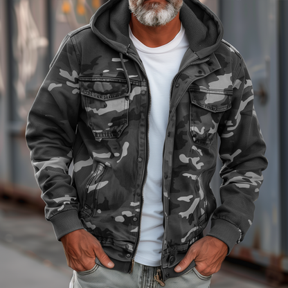 Men's Jacket Camouflage Cargo Hooded Utility Multi-Pocket Wear 3