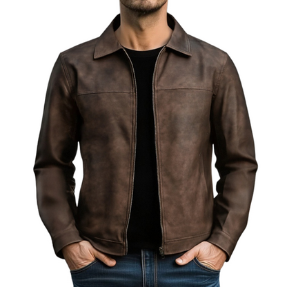 Men's Jacket Classic Zipper PU Leather Stylish Casual Leather Jacket 1