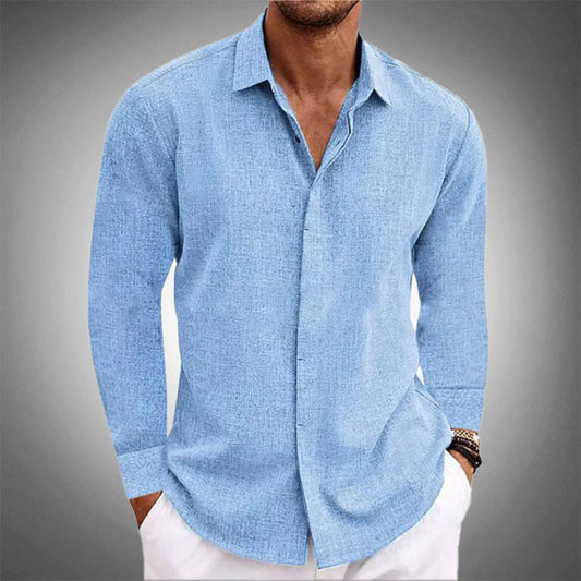 Men's Linen Shirt Long Sleeve Casual Comfortable Lightweight 0