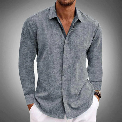 Men's Linen Shirt Long Sleeve Casual Comfortable Lightweight 2