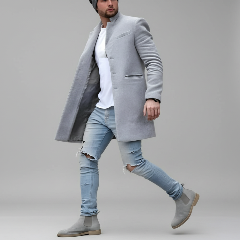 Men's Long Trench Coat Lightweight Slim Fit Stylish Overcoat 1