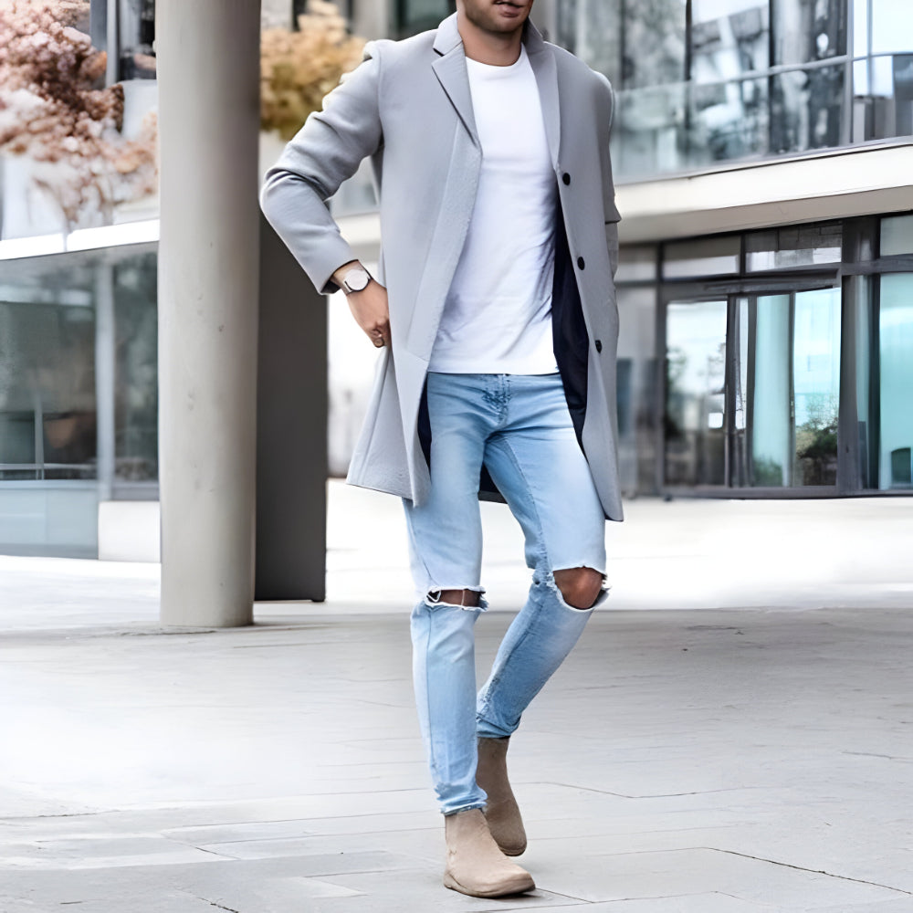 Men's Long Trench Coat Lightweight Slim Fit Stylish Overcoat 2