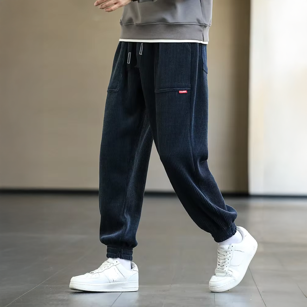 Men’s Relaxed Ribbed Joggers Casual Streetwear Pants