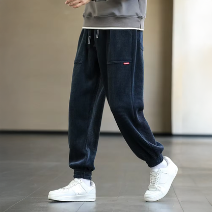 Men’s Relaxed Ribbed Joggers Casual Streetwear Pants