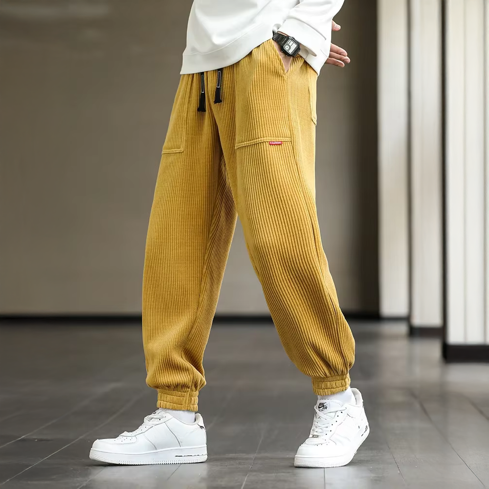 Men’s Relaxed Ribbed Joggers Casual Streetwear Pants