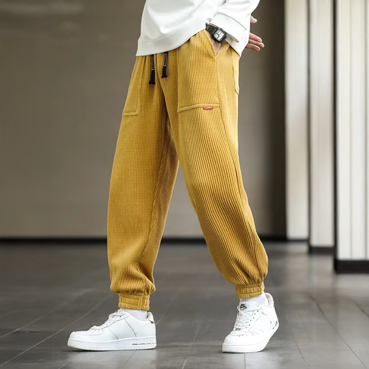 Men’s Relaxed Ribbed Joggers Casual Streetwear Pants