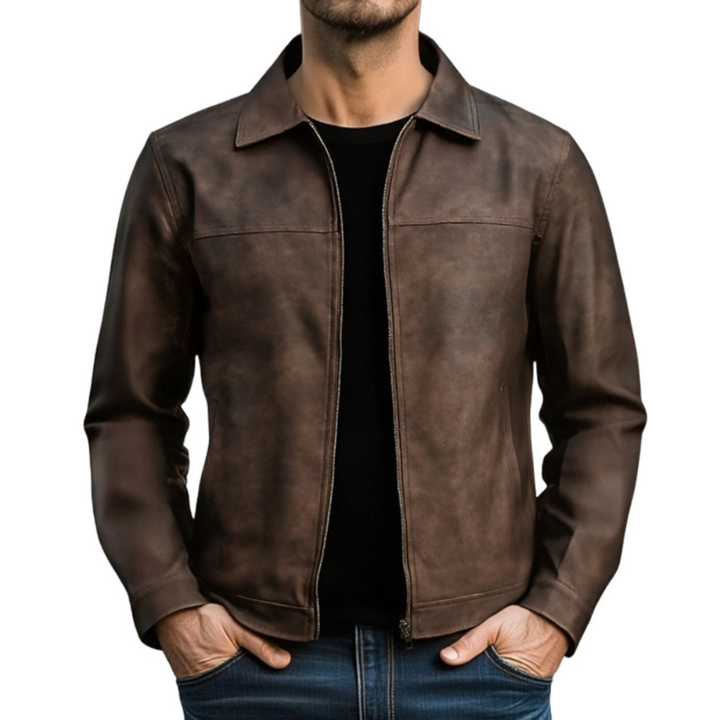 Men’s Stylish PU Leather Jacket | Classic Zipper Outerwear