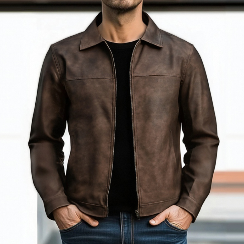 Men’s Stylish PU Leather Jacket | Classic Zipper Outerwear