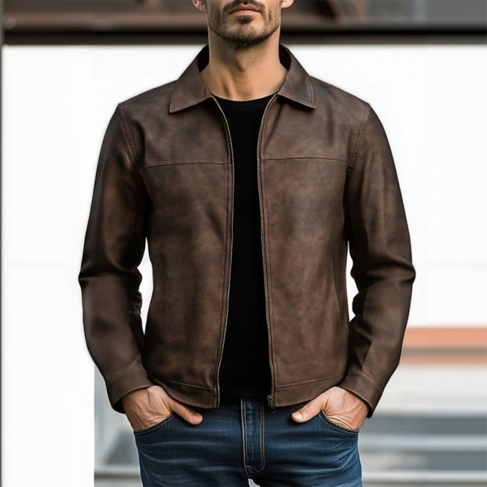 Men’s Stylish PU Leather Jacket | Classic Zipper Outerwear