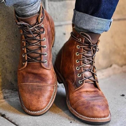 Men’s Vintage Rugged Lace-Up Boots Classic Ankle-High