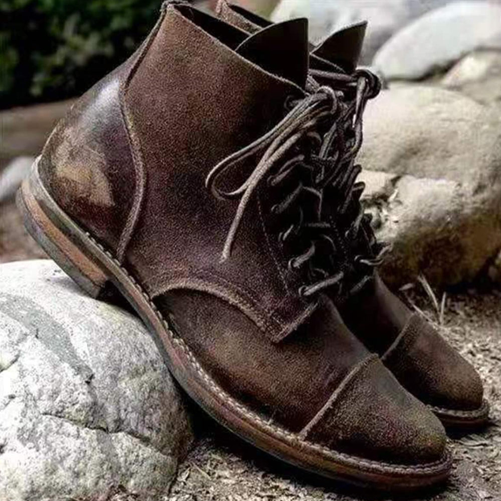 Men’s Vintage Rugged Lace-Up Boots Classic Ankle-High