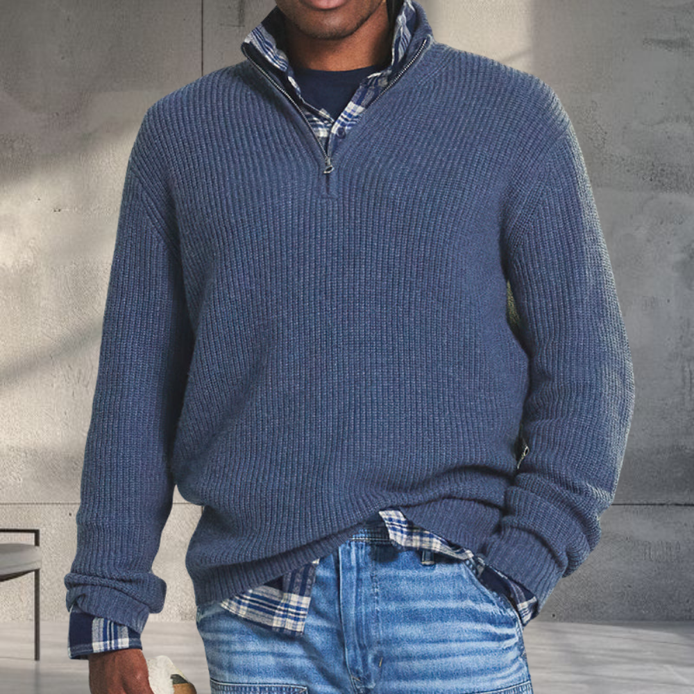 Men’s Warm Casual Pullover Sweater Ribbed Knit