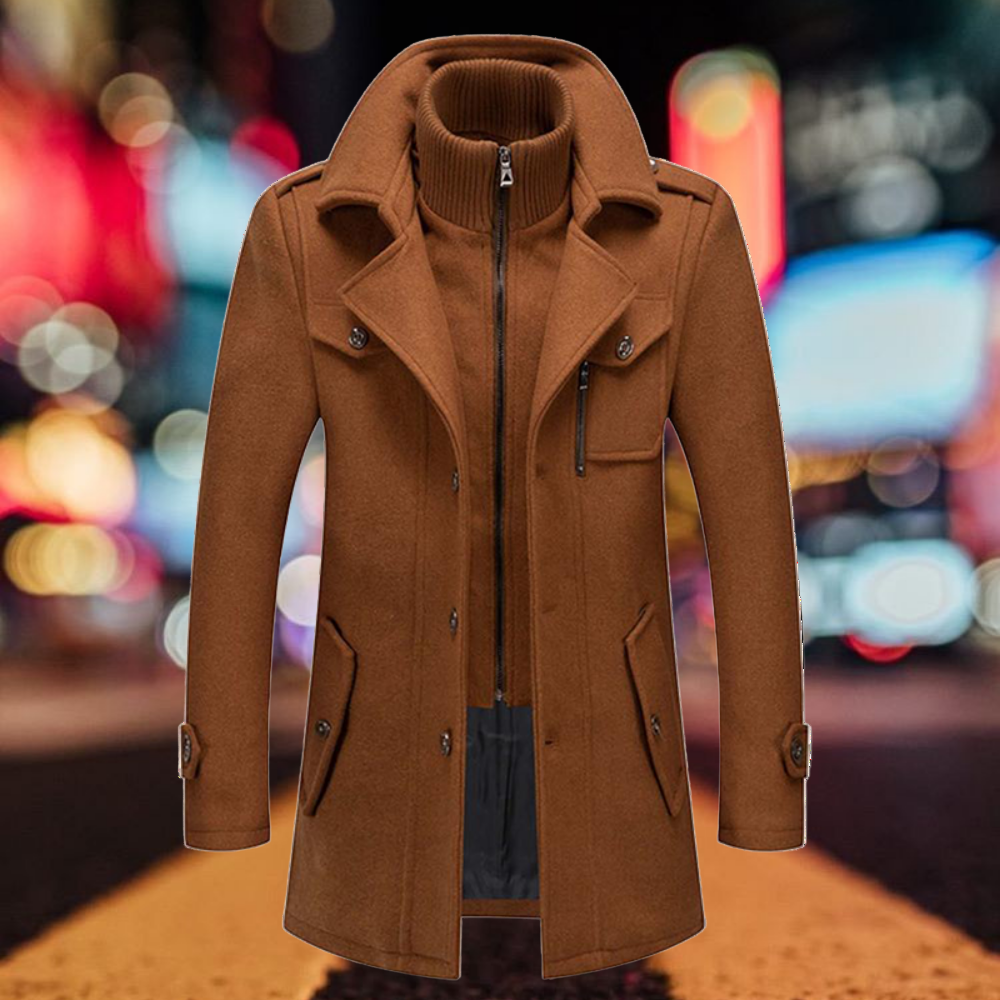 Men’s Warm Winter Coat Stylish Zip Up Overcoat