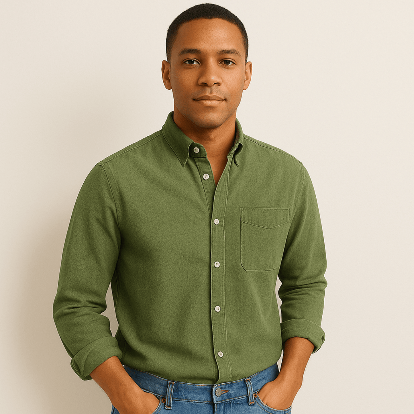 Men's Casual Denim Long Sleeve Shirt | Slim Fit Buttoned-Levorel