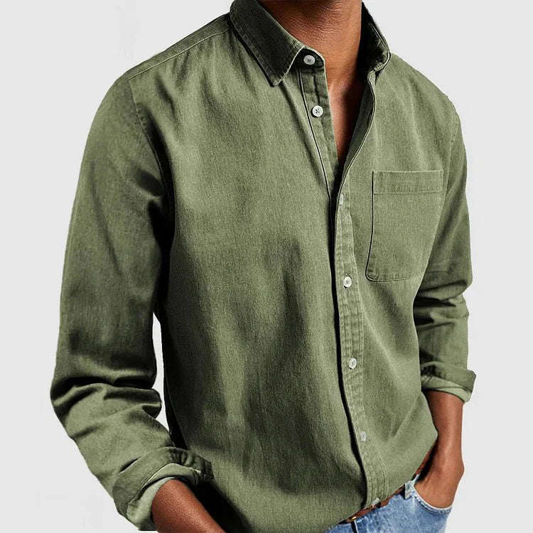 Men's Casual Denim Long Sleeve Shirt | Slim Fit Buttoned-Levorel