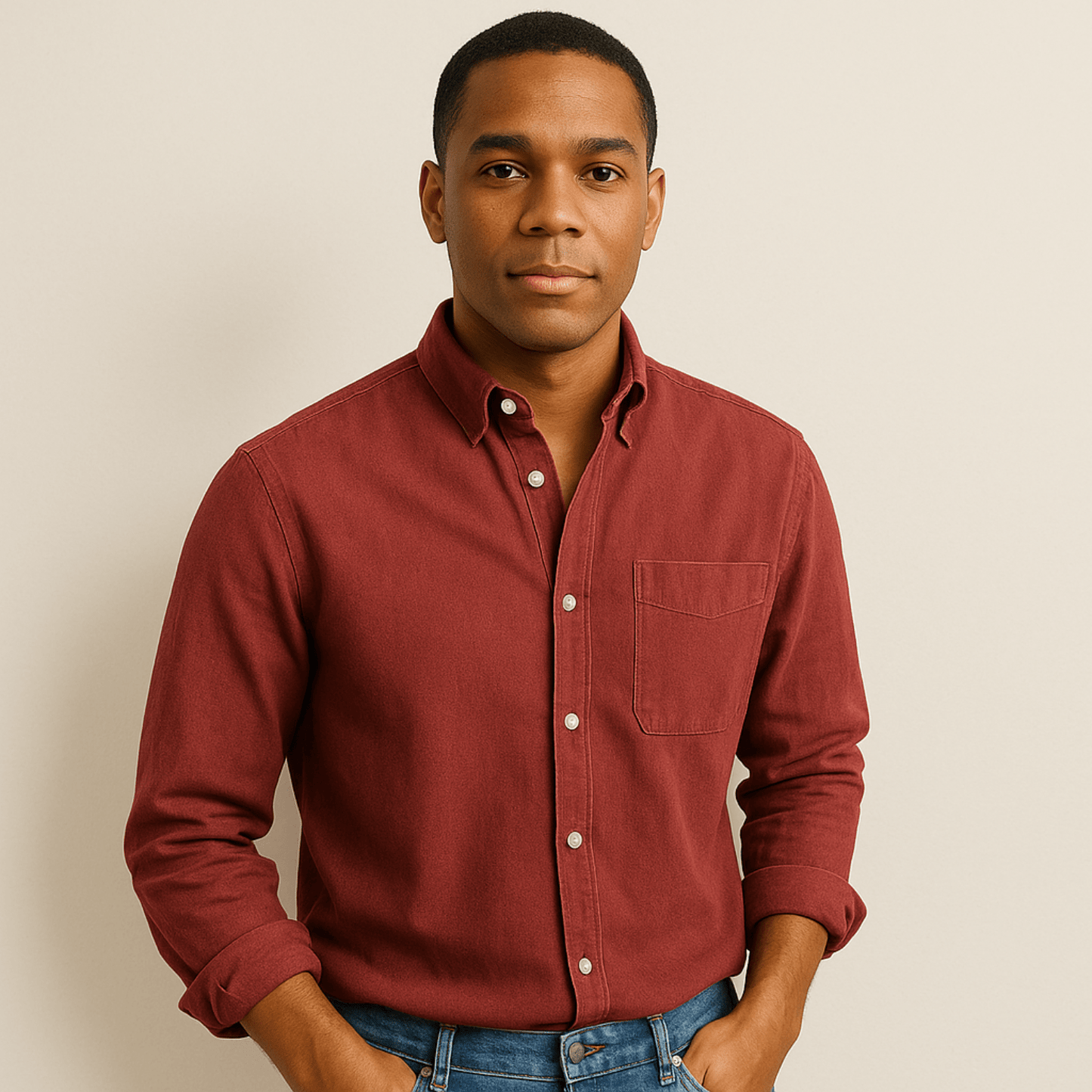 Men's Casual Denim Long Sleeve Shirt | Slim Fit Buttoned-Levorel