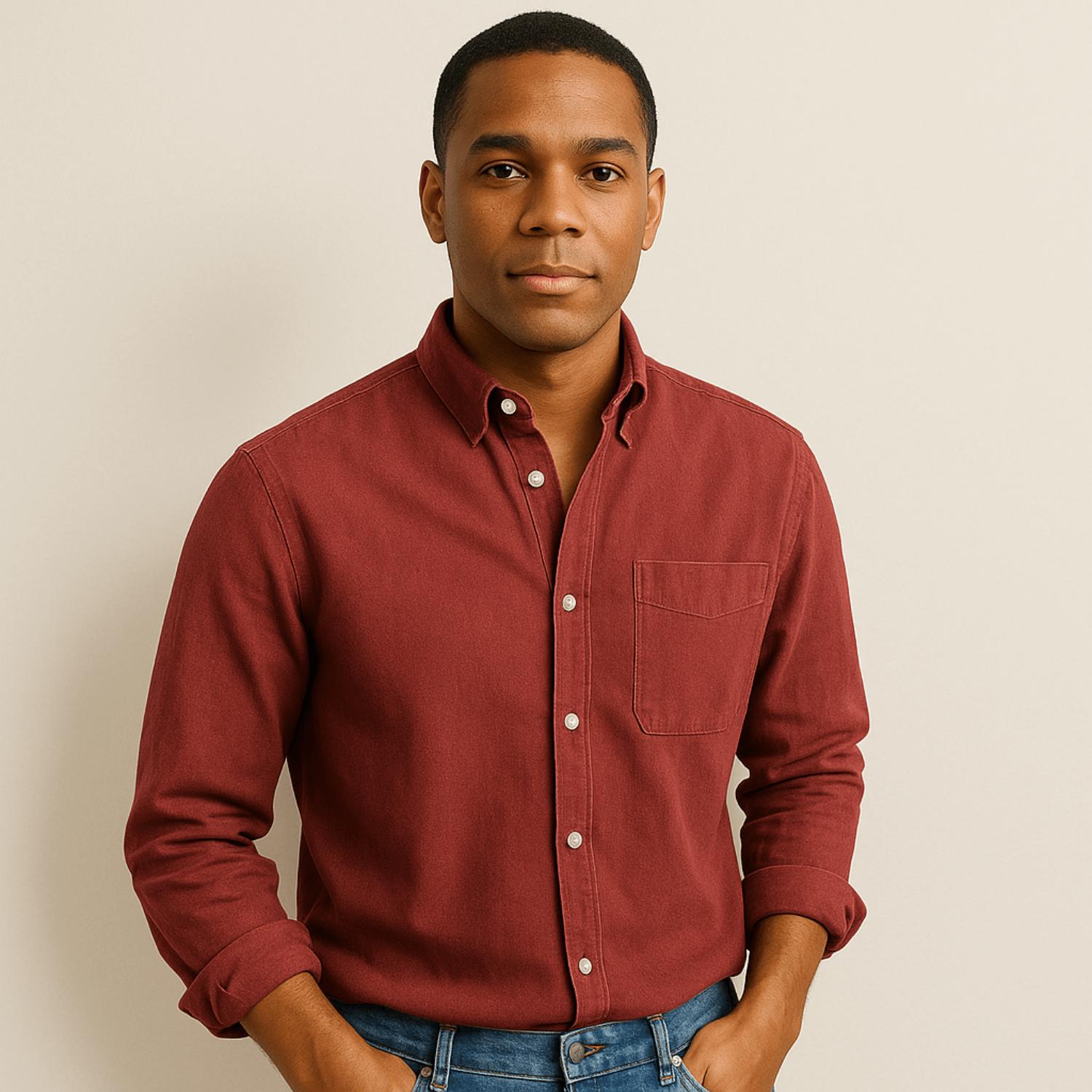 Men's Casual Denim Long Sleeve Shirt | Slim Fit Buttoned-Levorel