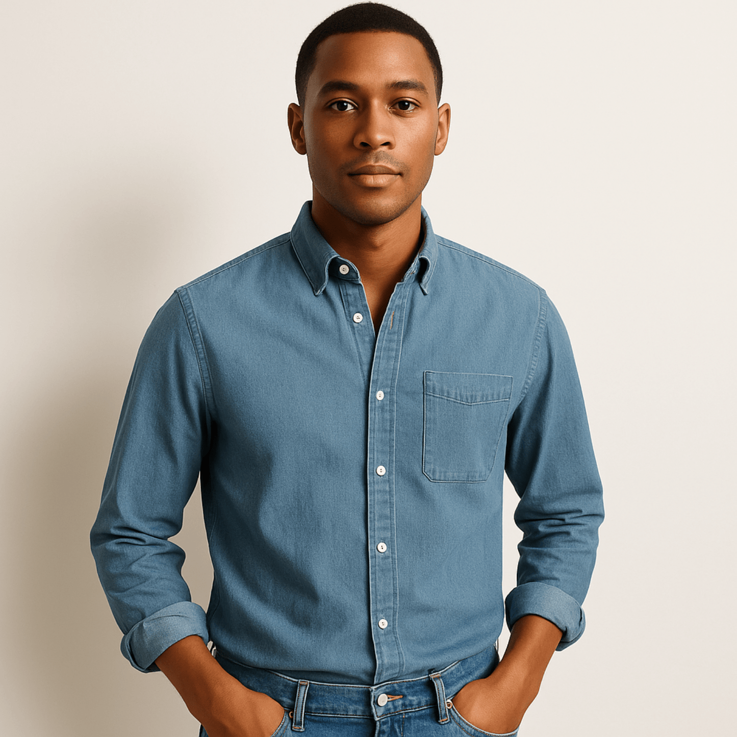 Men's Casual Denim Long Sleeve Shirt | Slim Fit Buttoned-Levorel