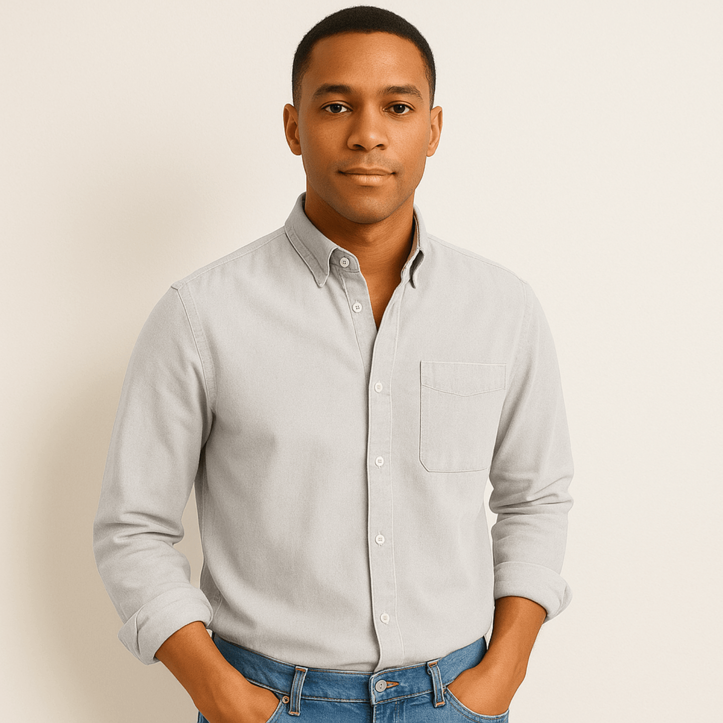 Men's Casual Denim Long Sleeve Shirt | Slim Fit Buttoned-Levorel