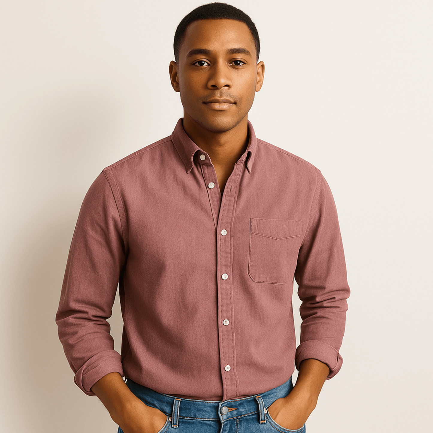 Men's Casual Denim Long Sleeve Shirt | Slim Fit Buttoned-Levorel