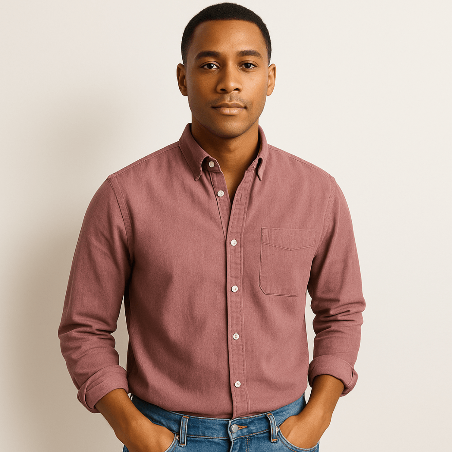 Men's Casual Denim Long Sleeve Shirt | Slim Fit Buttoned-Levorel