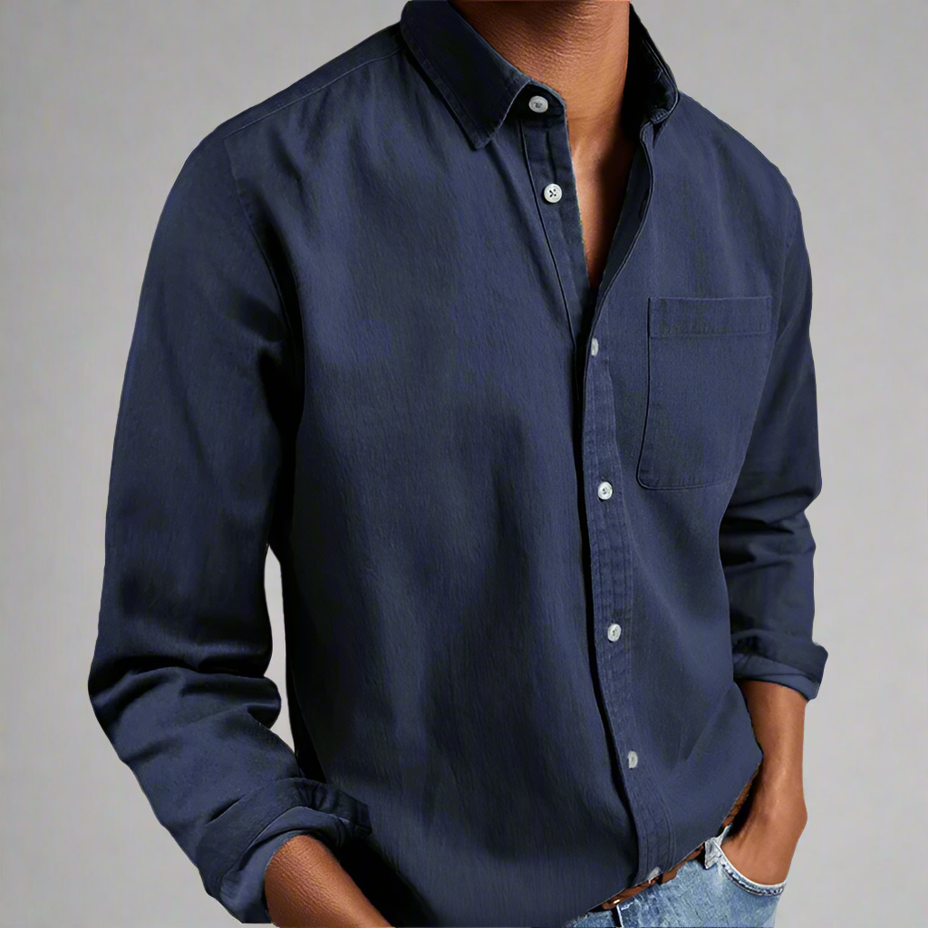 Men's Casual Denim Long Sleeve Shirt | Slim Fit Buttoned-Levorel