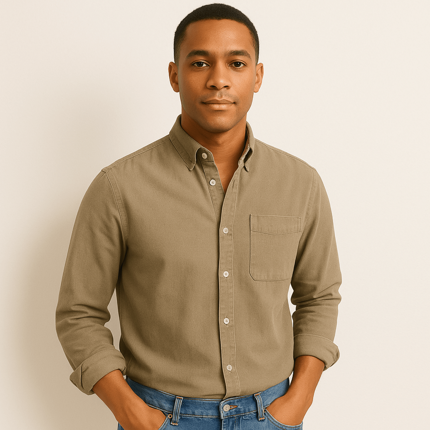 Men's Casual Denim Long Sleeve Shirt | Slim Fit Buttoned-Levorel