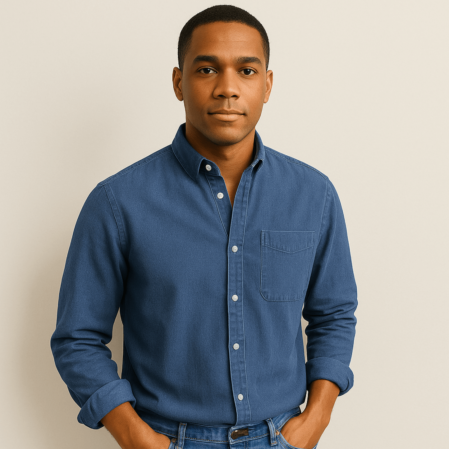 Men's Casual Denim Long Sleeve Shirt | Slim Fit Buttoned-Levorel