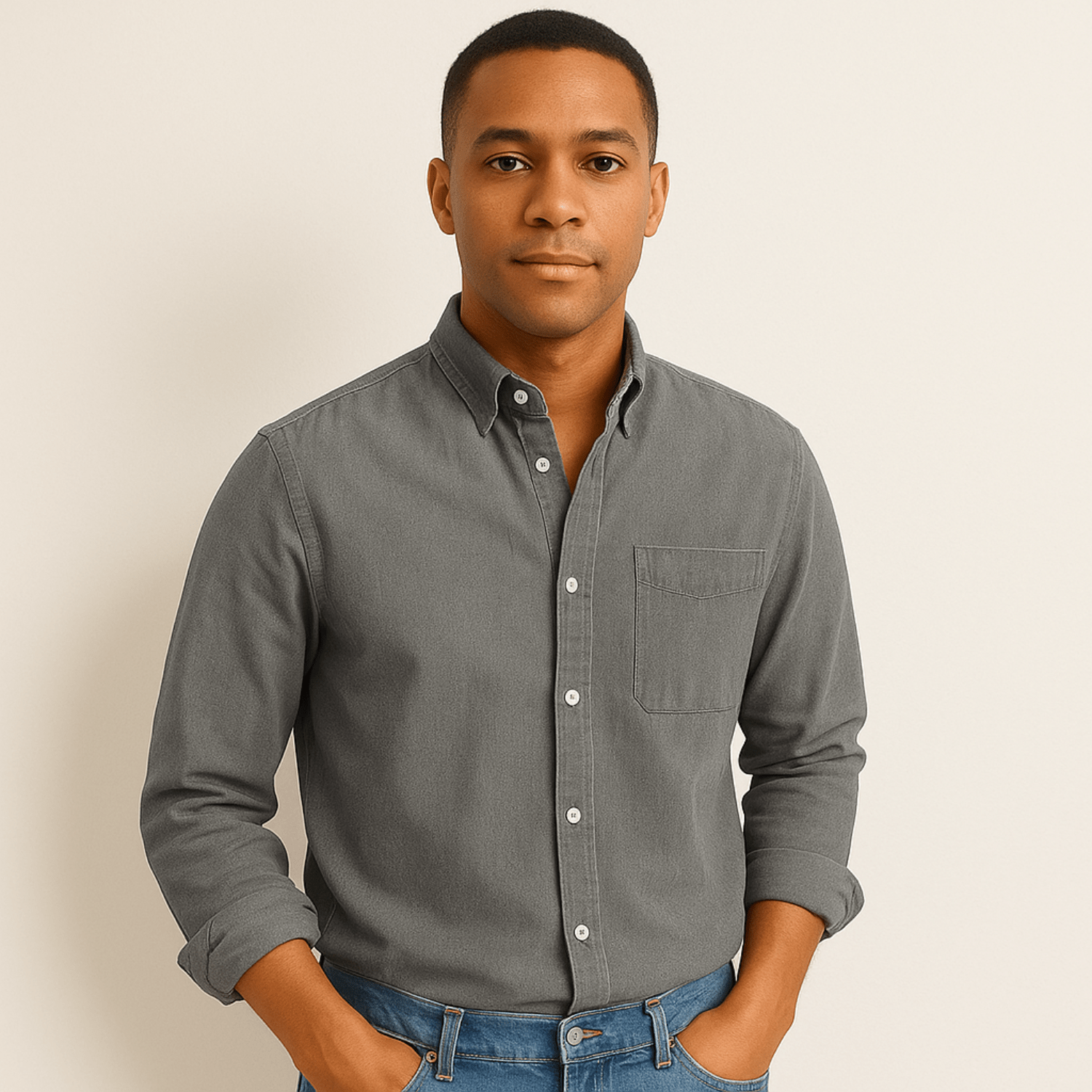 Men's Casual Denim Long Sleeve Shirt | Slim Fit Buttoned-Levorel