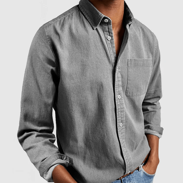 Men's Casual Denim Long Sleeve Shirt | Slim Fit Buttoned-Levorel