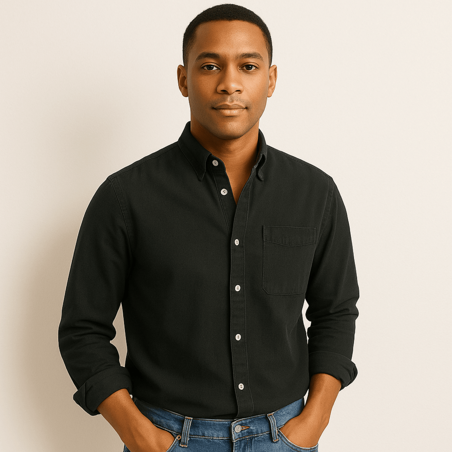 Men's Casual Denim Long Sleeve Shirt | Slim Fit Buttoned-Levorel