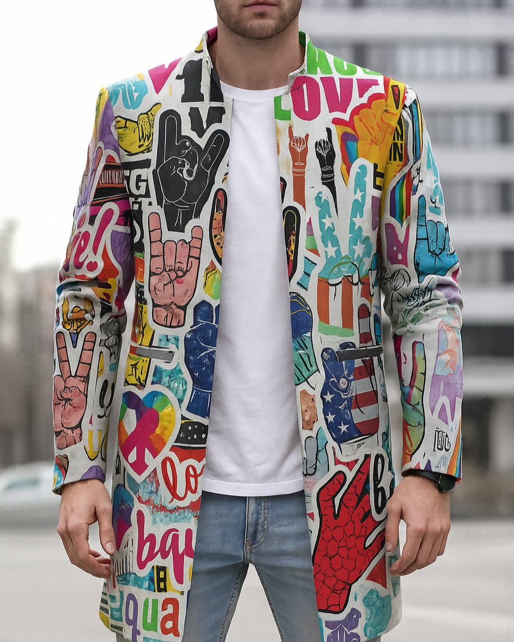 Men’s Graphic Printed Trench Coat | Casual Street Style-Levorel