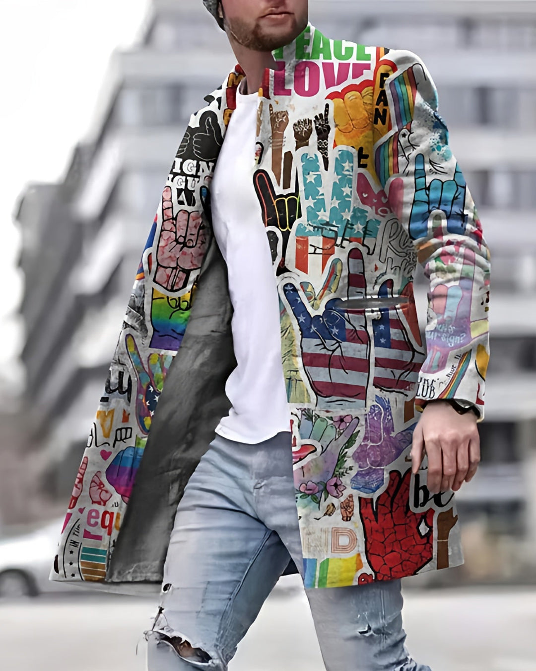 Men’s Graphic Printed Trench Coat | Casual Street Style-Levorel