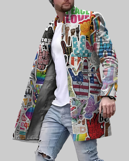 Men’s Graphic Printed Trench Coat | Casual Street Style-Levorel