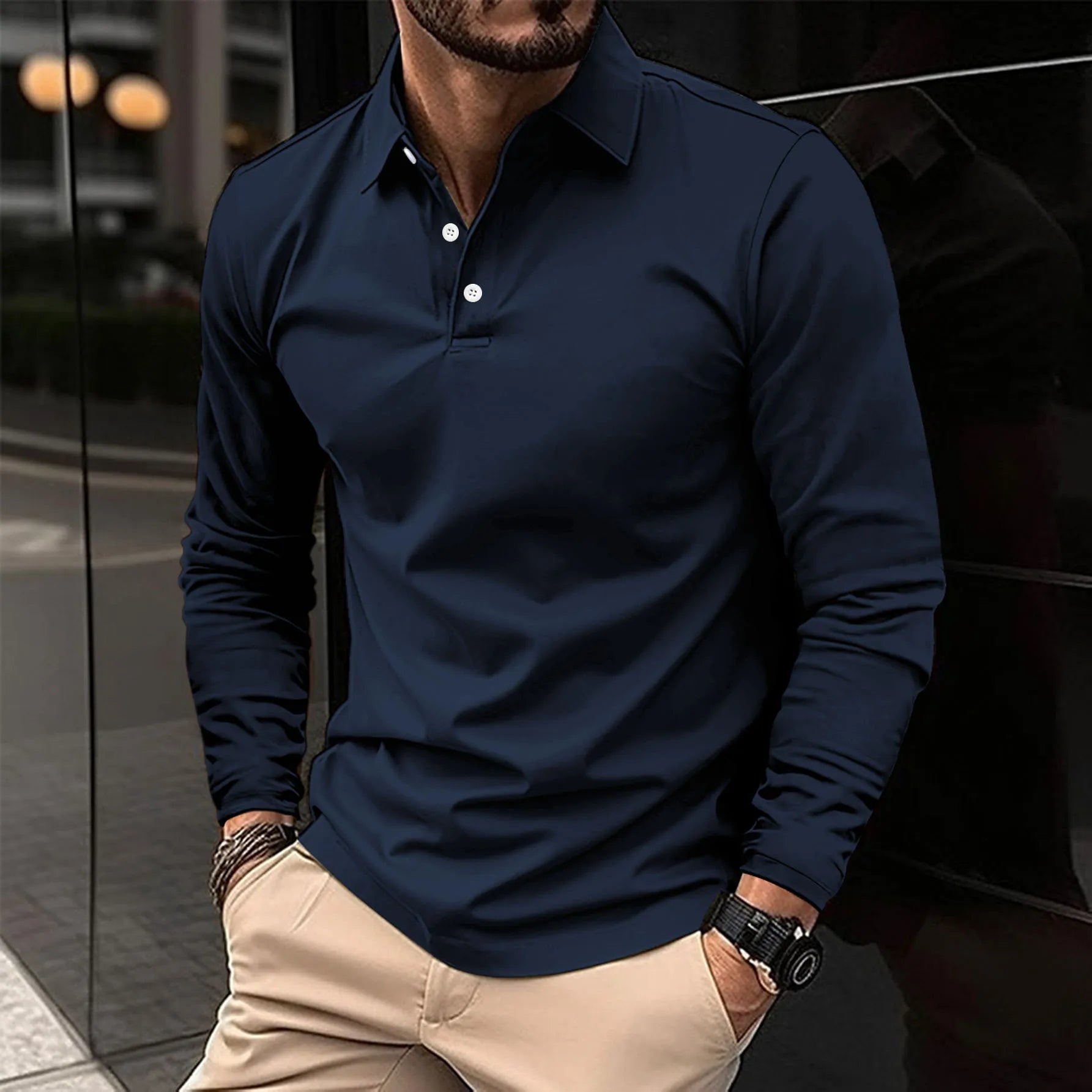 Men's Polo Shirt | Long Sleeve Slim Fit-Levorel