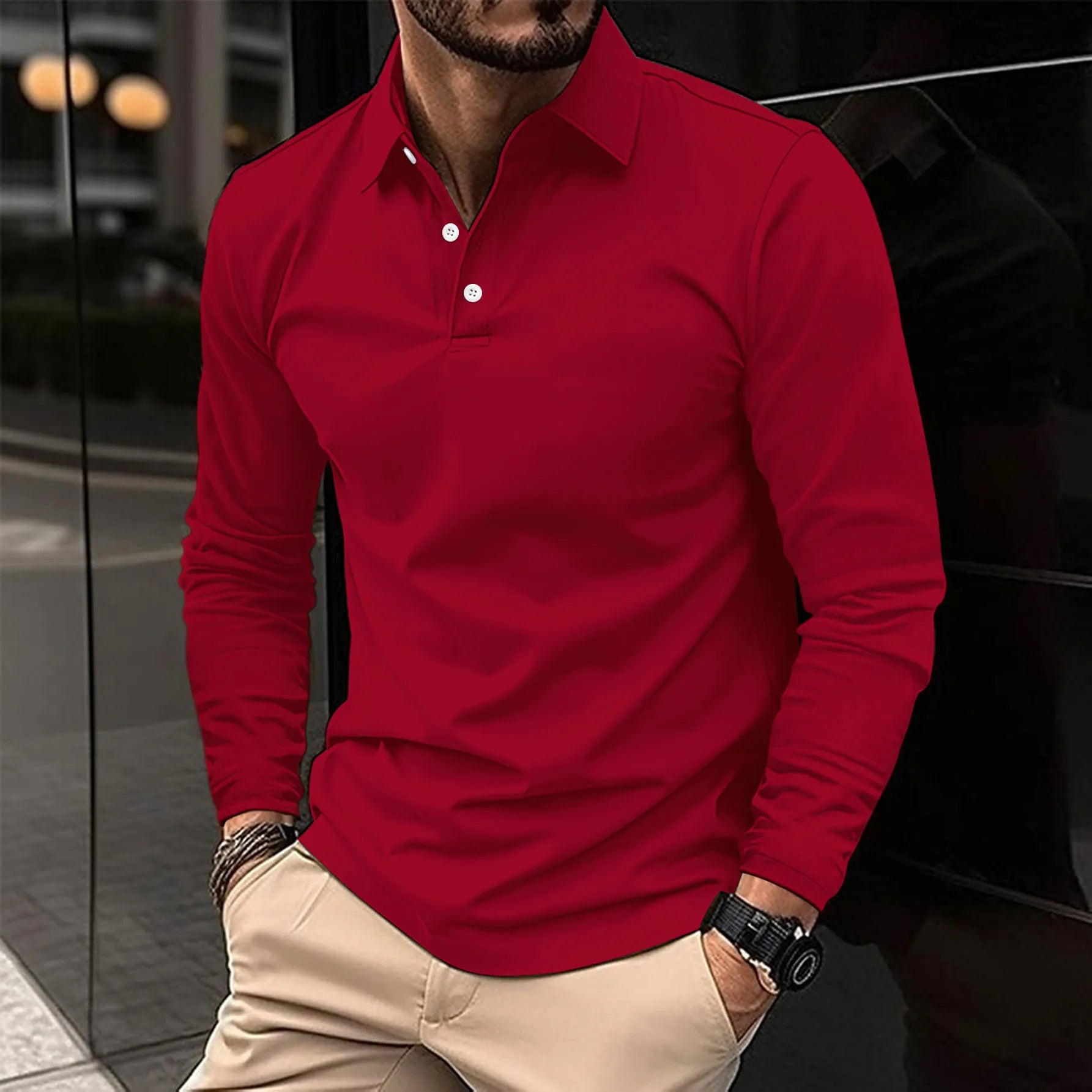 Men's Polo Shirt | Long Sleeve Slim Fit-Levorel