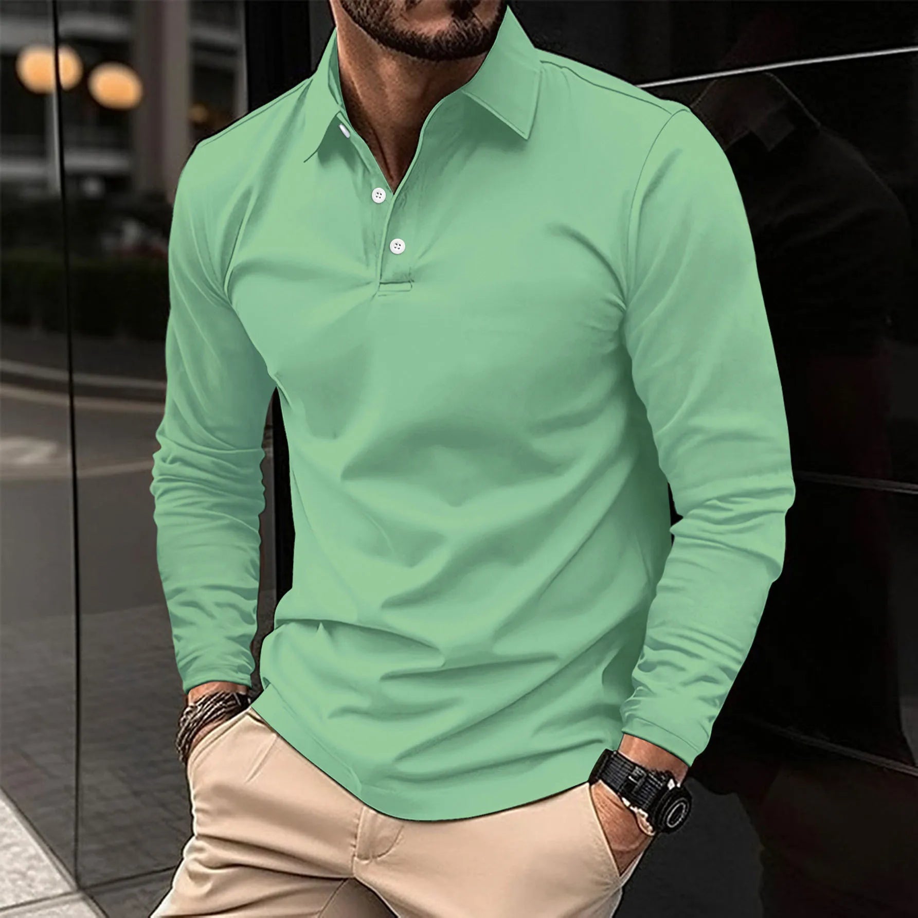 Men's Polo Shirt | Long Sleeve Slim Fit-Levorel