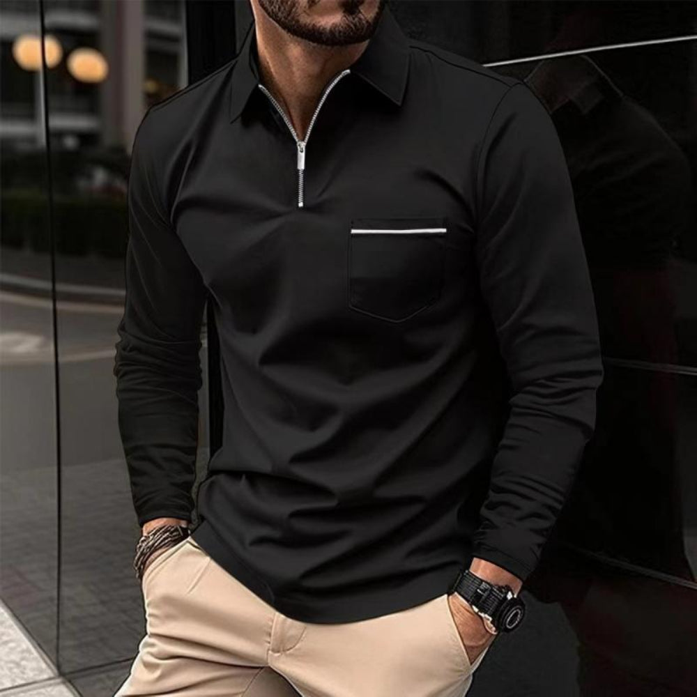 Mens Long Sleeve Polo Shirt Classic Design Chest Pocket Casual Wear 2