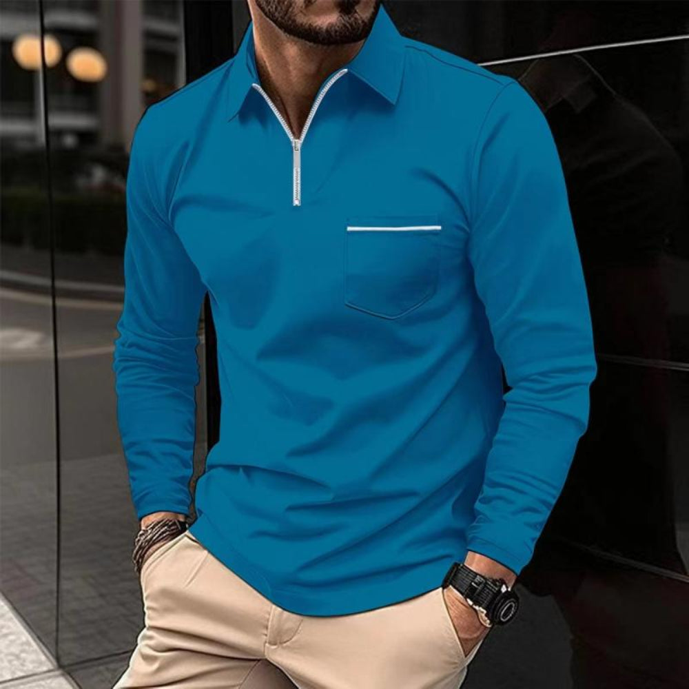 Mens Long Sleeve Polo Shirt Classic Design Chest Pocket Casual Wear 5