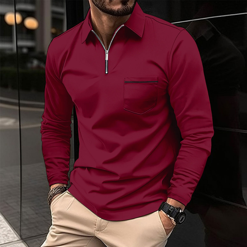 Mens Long Sleeve Polo Shirt Classic Design Chest Pocket Casual Wear 6