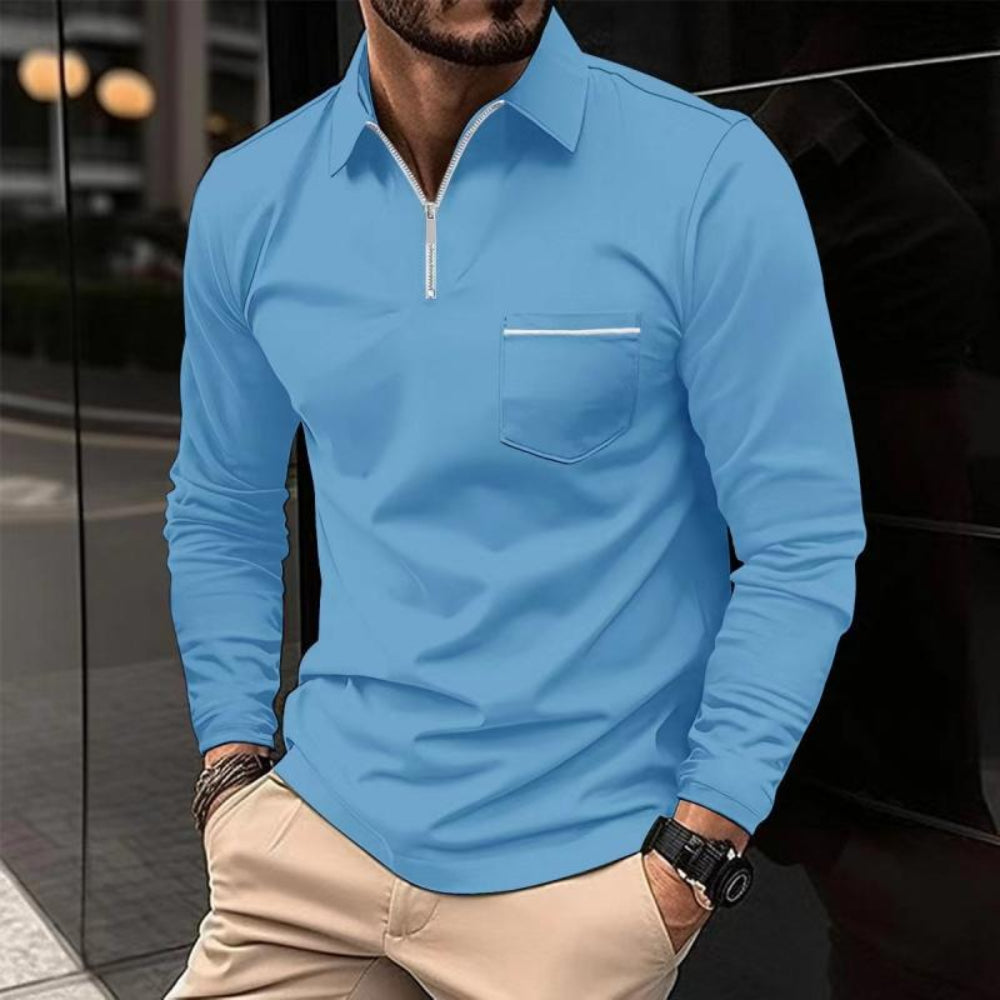 Mens Long Sleeve Polo Shirt Classic Design Chest Pocket Casual Wear 7