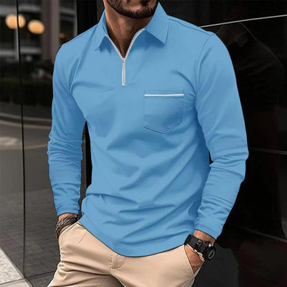 Mens Long Sleeve Polo Shirt Classic Design Chest Pocket Casual Wear 7
